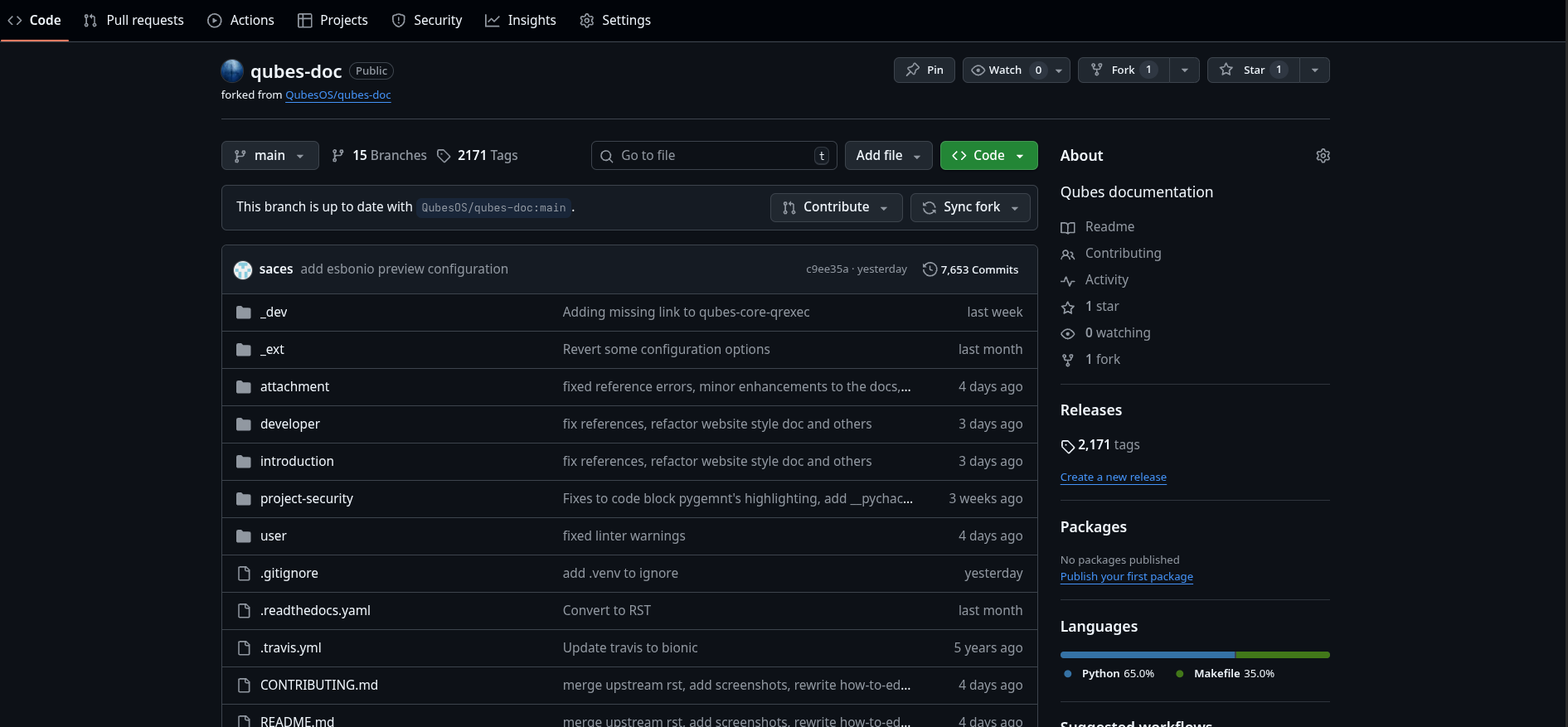 Forked qubes-doc repository on GitHub
