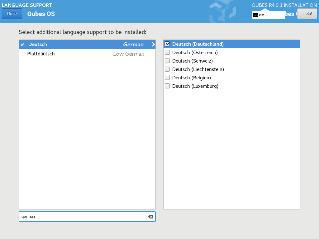 Language support selection