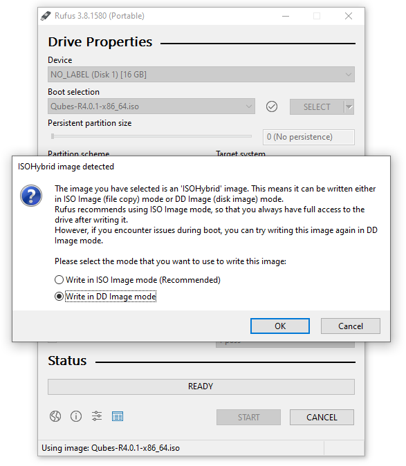 Rufus DD image mode